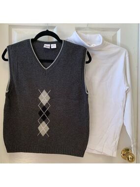 TALBOTS KIDS 2 pc argyle knit sweater vest long sleeve turtleneck shirt winter
